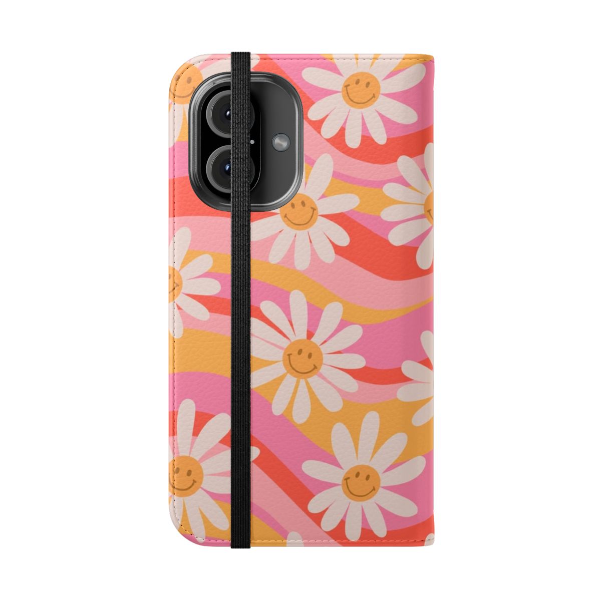 Vibrant wavy daisies pattern on a flip cover phone case - Folded Front