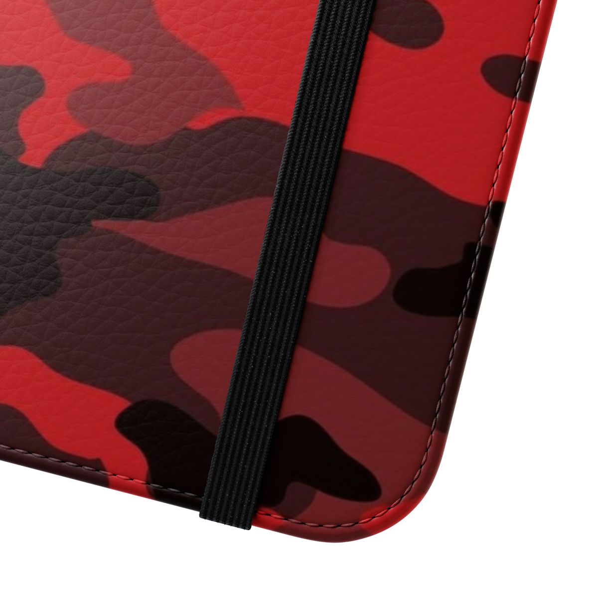 Red camo phone case with a blended nature-inspired pattern - Close Up