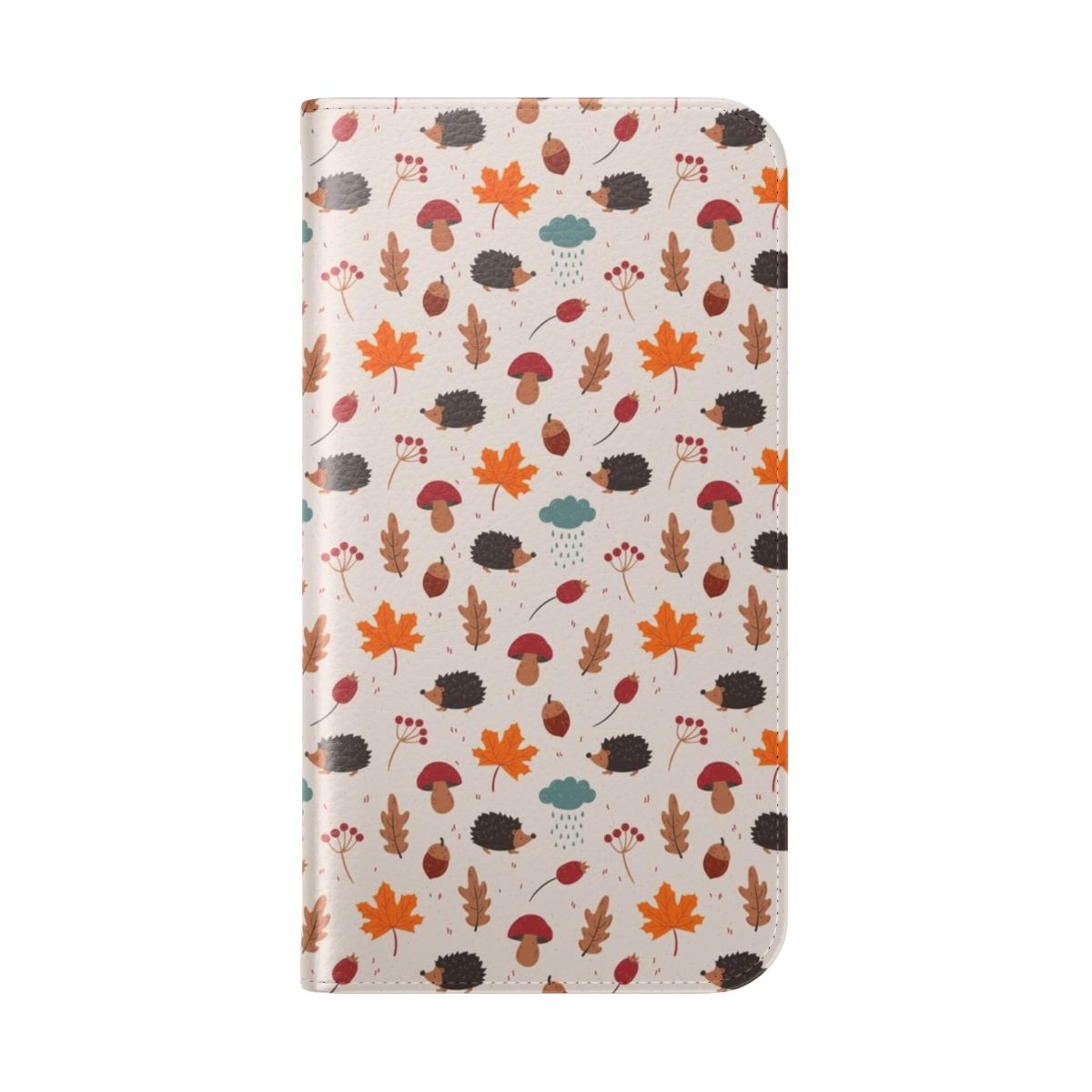 Autumn hedgehog on a leaf with forest background, nature-inspired phone case - Folded Back