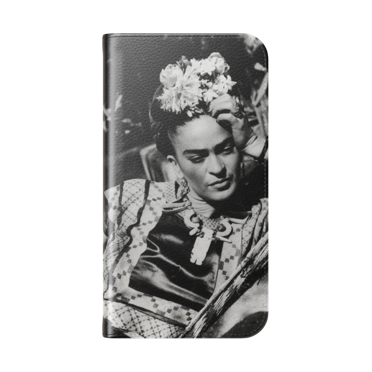 Vintage-inspired phone case featuring a stylized portrait of artist Frida Kahlo - Folded Back