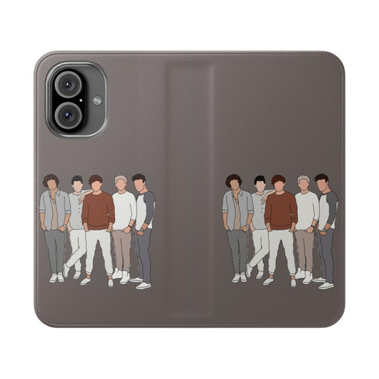 A stylish flip cover phone case featuring the One Direction band logo and design.