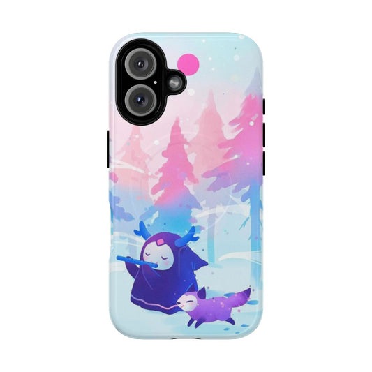 Whimsical pastel-colored phone case featuring a cute winter spirit animal design