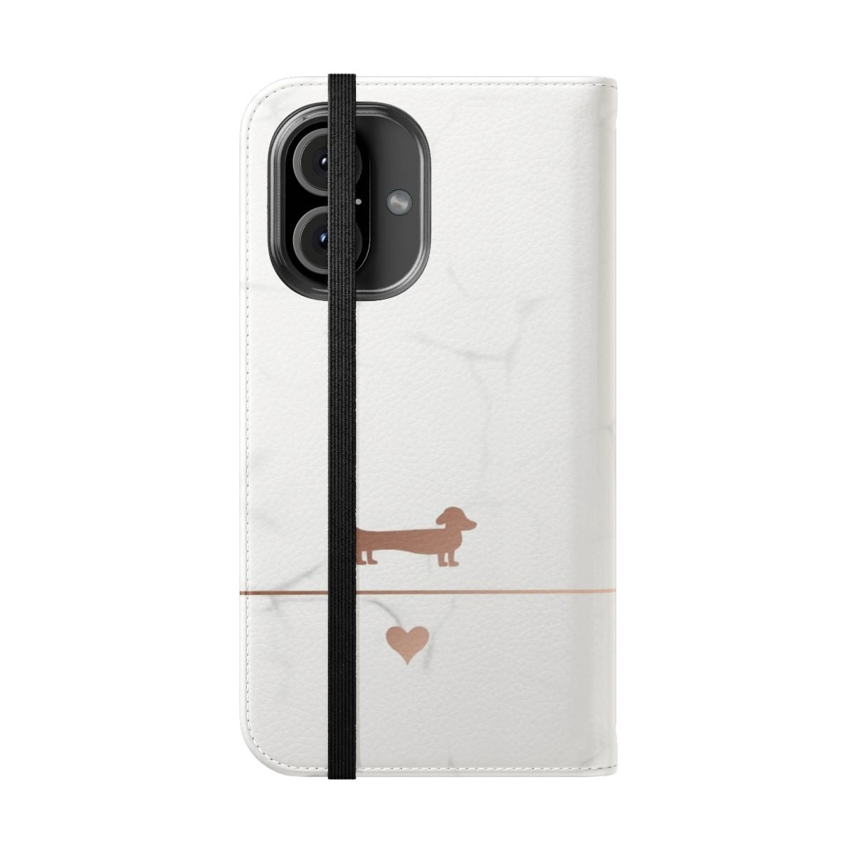 Rose gold and marble dachshund phone case with a cute, minimalist design - Folded Front