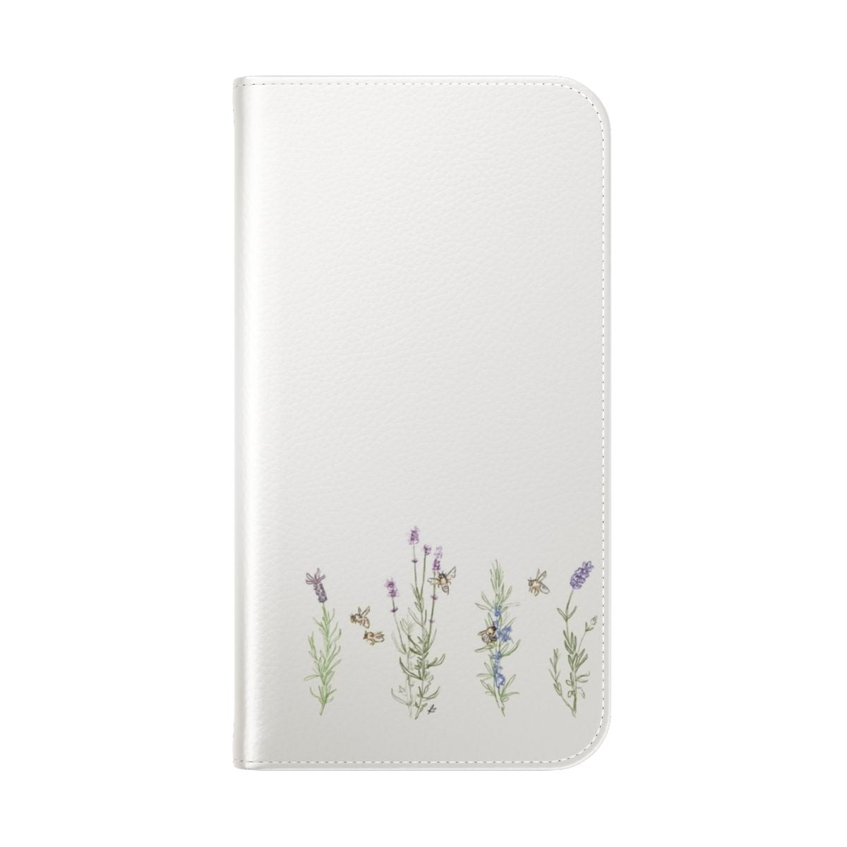 Lavender and Bees Floral Phone Case with Artistic Bee and Flower Design - Folded Back