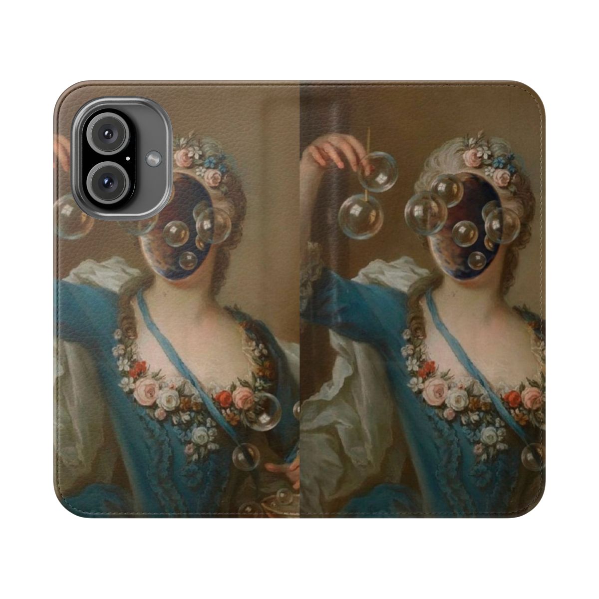 Surreal flip cover phone case featuring a surreal, low-brow style portrait image