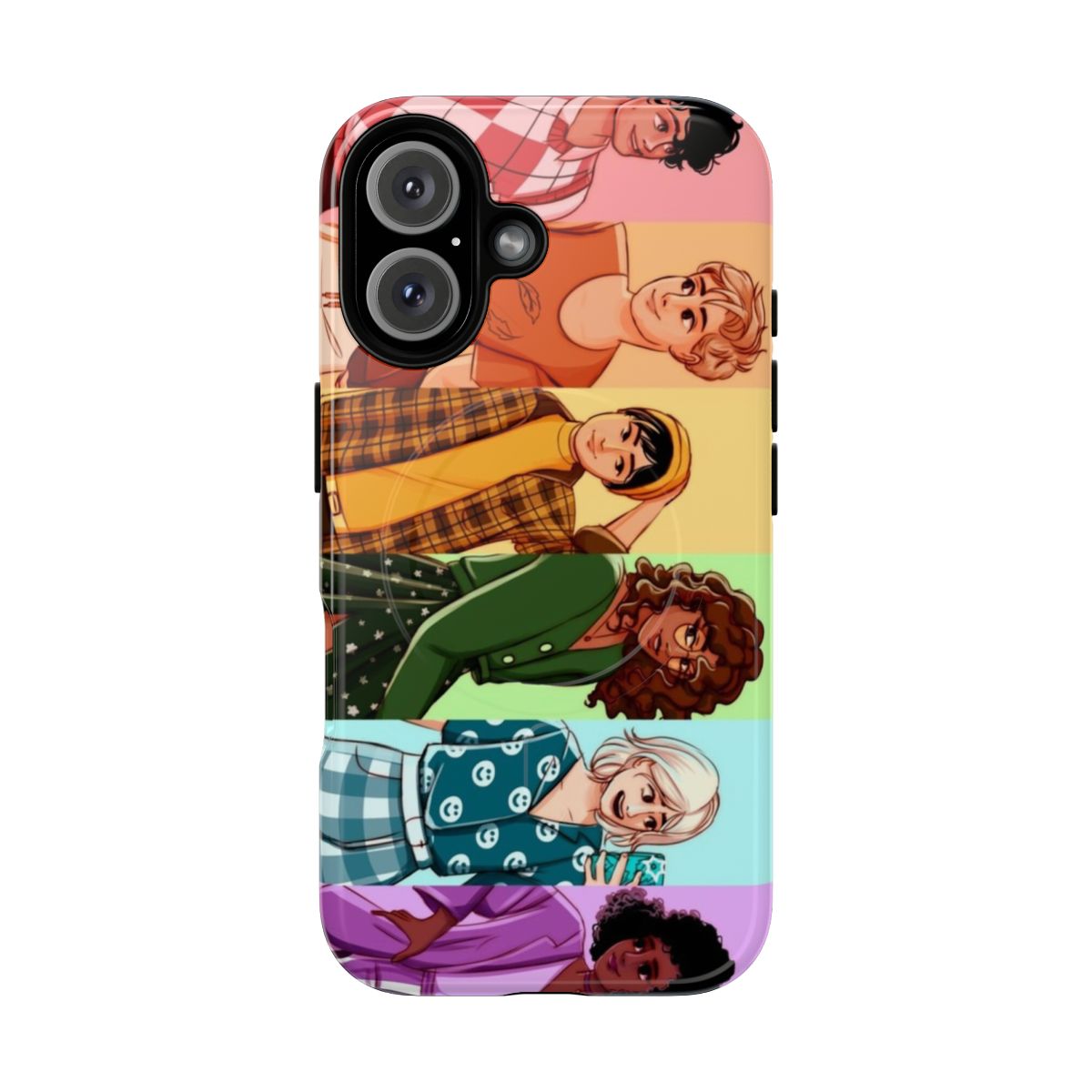 Rainbow-colored Heartstopper inspired phone case with magnetic tough design