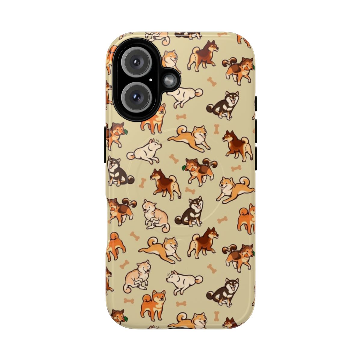 Tough magnetic phone case featuring a cute cream-colored shiba inu dog pattern