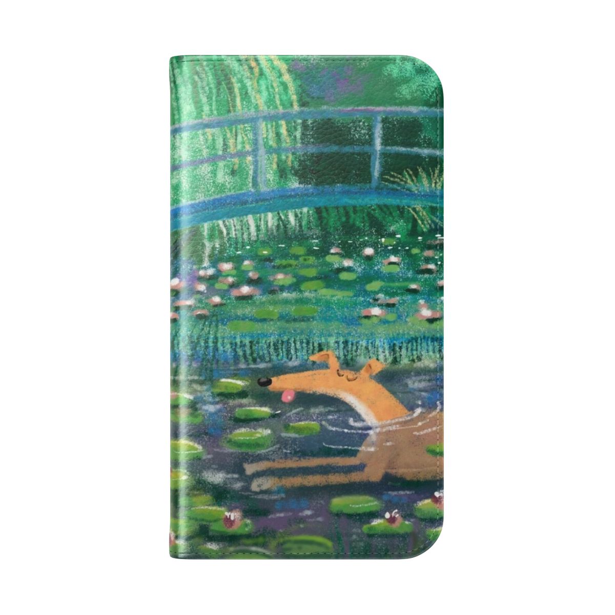 Colorful impressionist-style phone case featuring greyhound, whippet, and lurcher dog breeds - Folded Back