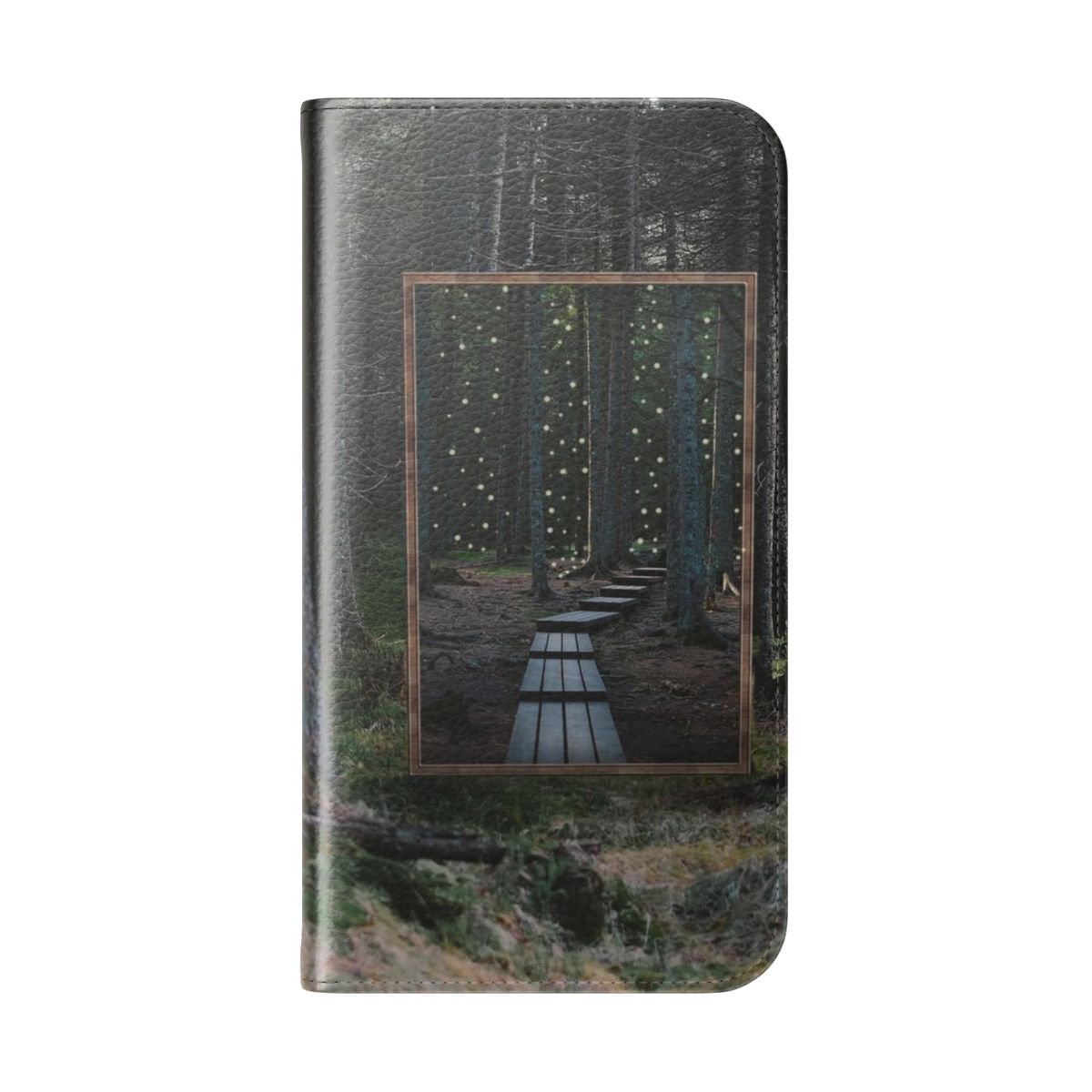 A nature-inspired collage art flip cover phone case with a mirror design - Folded Back