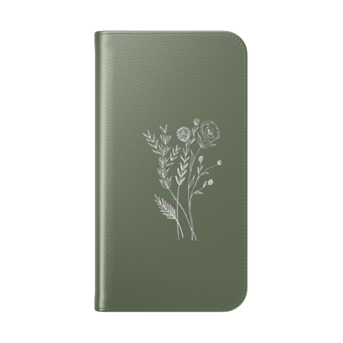 Sage green phone case with aesthetic floral design - Folded Back