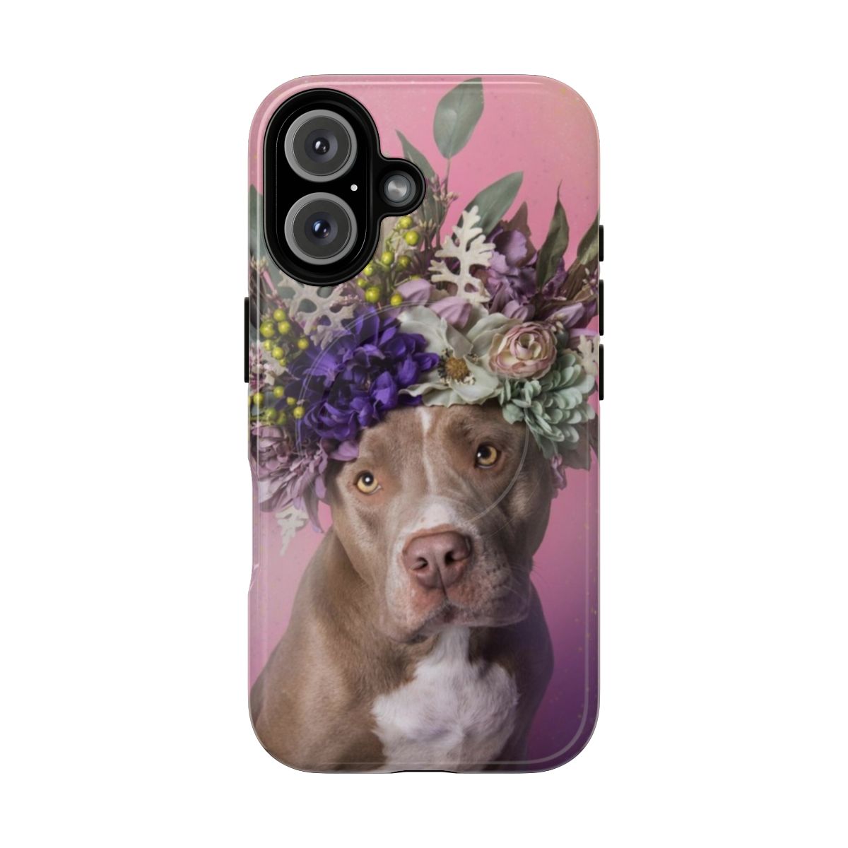 Pitbull dog wearing a flower crown on a phone case