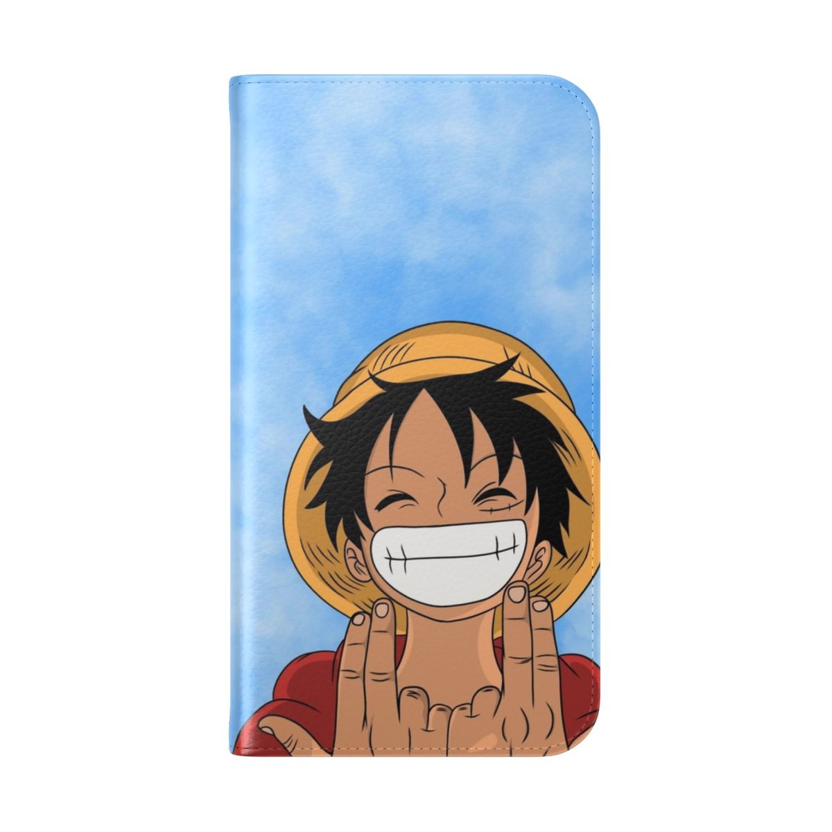 Flip cover phone case featuring the iconic character Luffy from the anime series One Piece - Folded Back