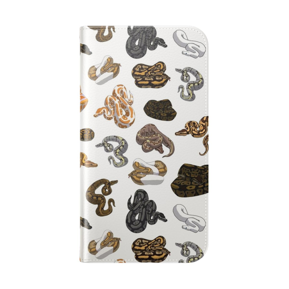 Flip cover phone case with a ball python snake pattern design - Folded Back