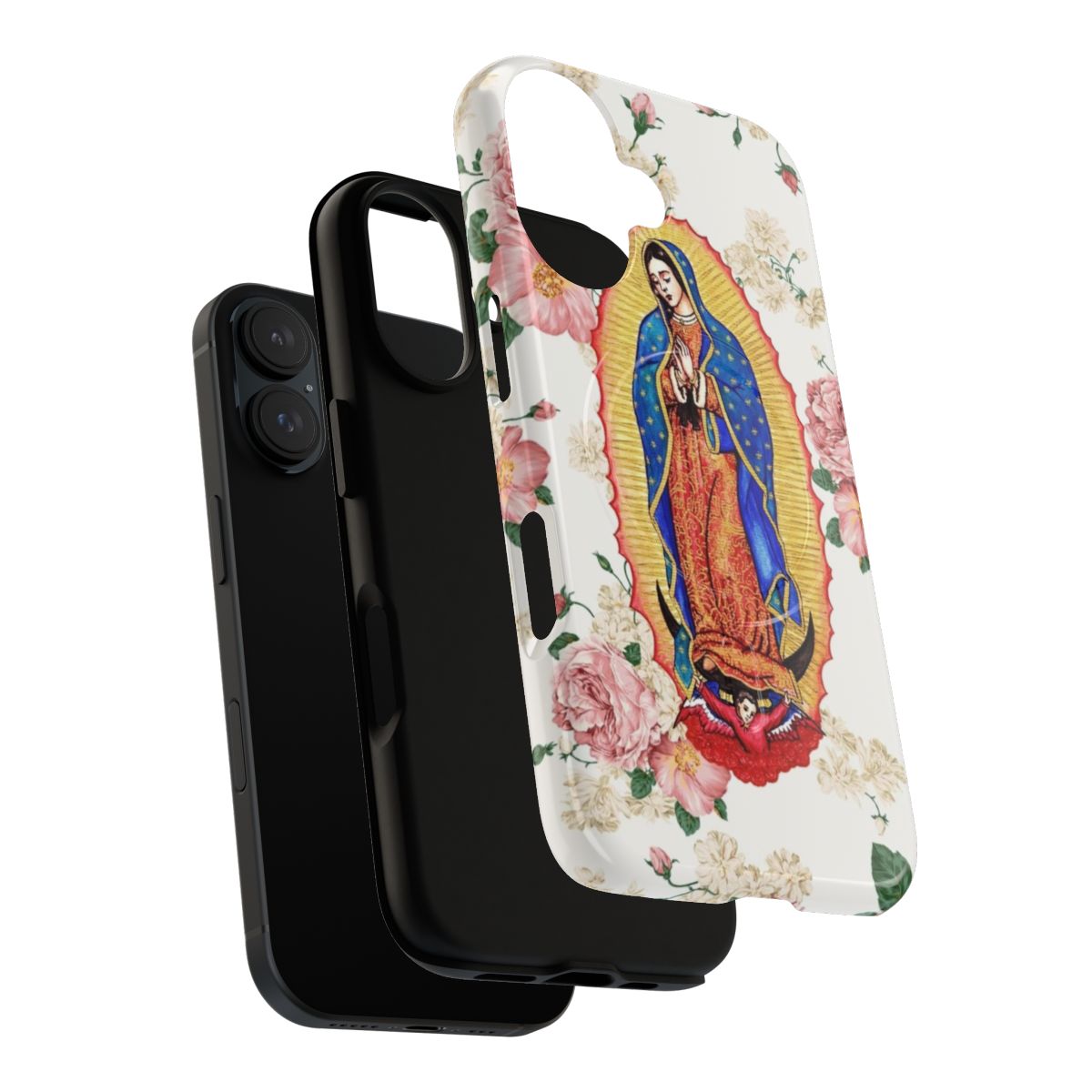 Artistic phone case featuring the Virgin of Guadalupe, a beloved Catholic icon from Mexico. - Layers