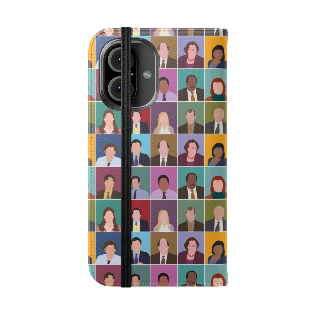 Minimalist colorful phone case with characters from the TV show The Office - Folded Front