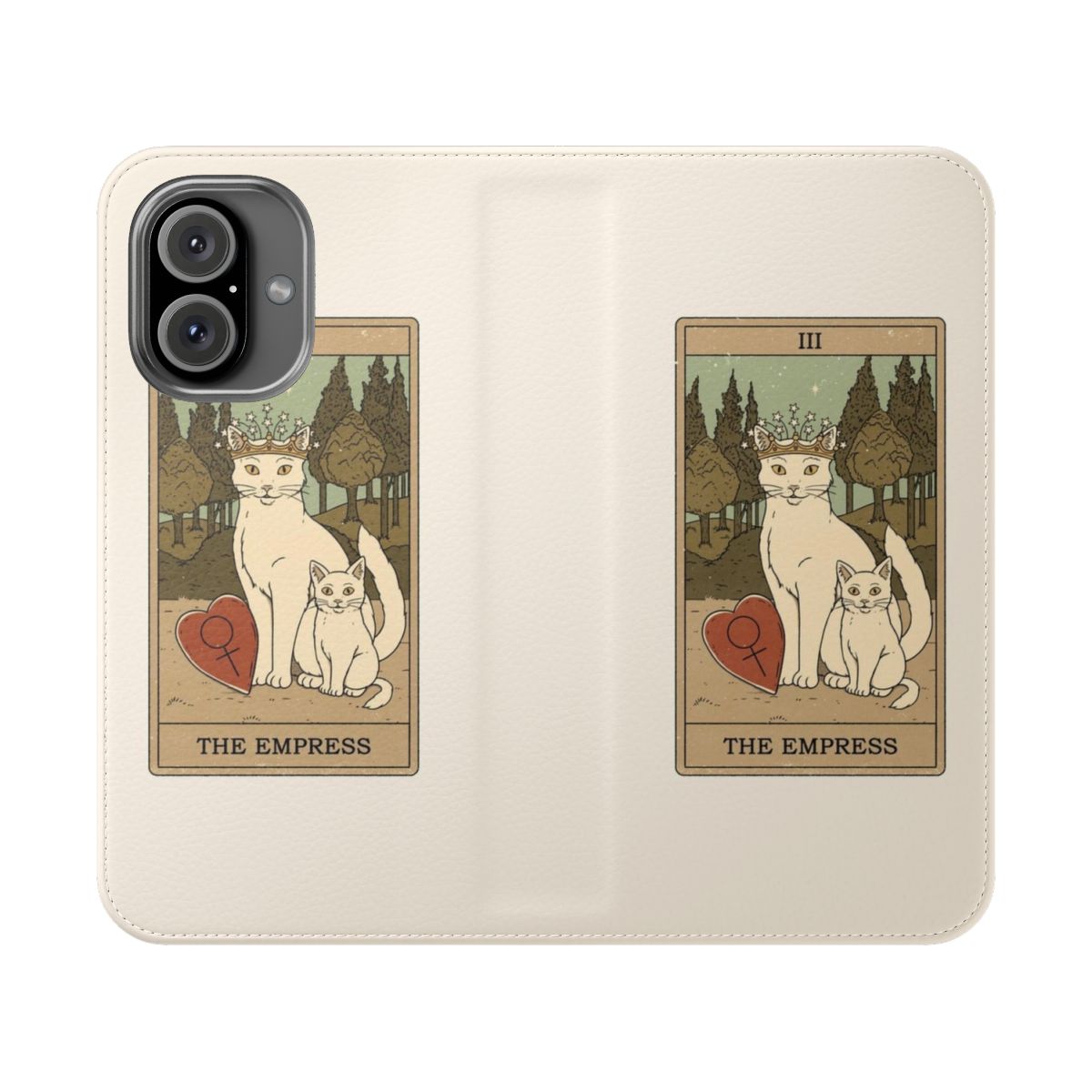 Enchanting flip phone case with magical cat and tarot card design