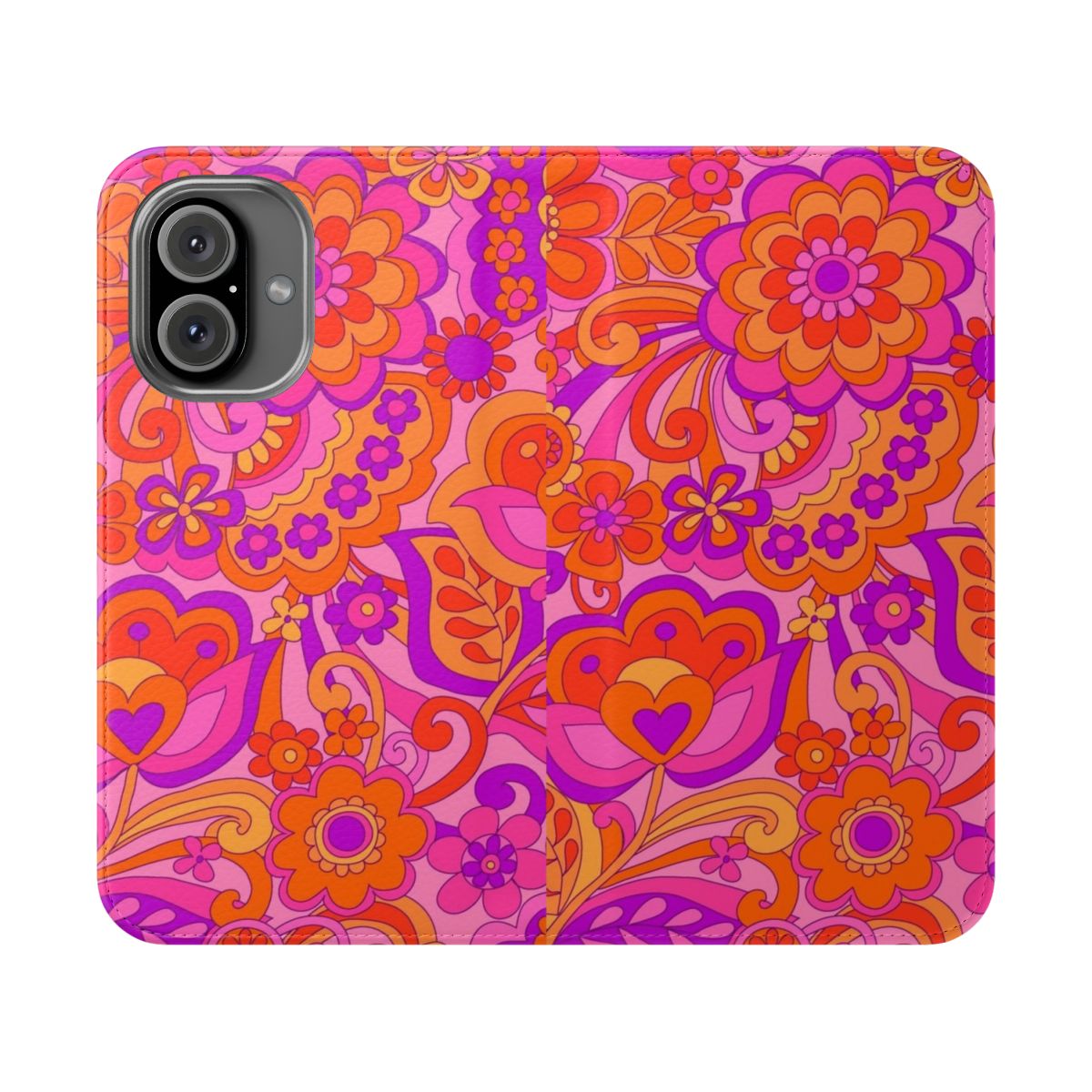 Vibrant retro floral phone case with a psychedelic, 60s inspired design