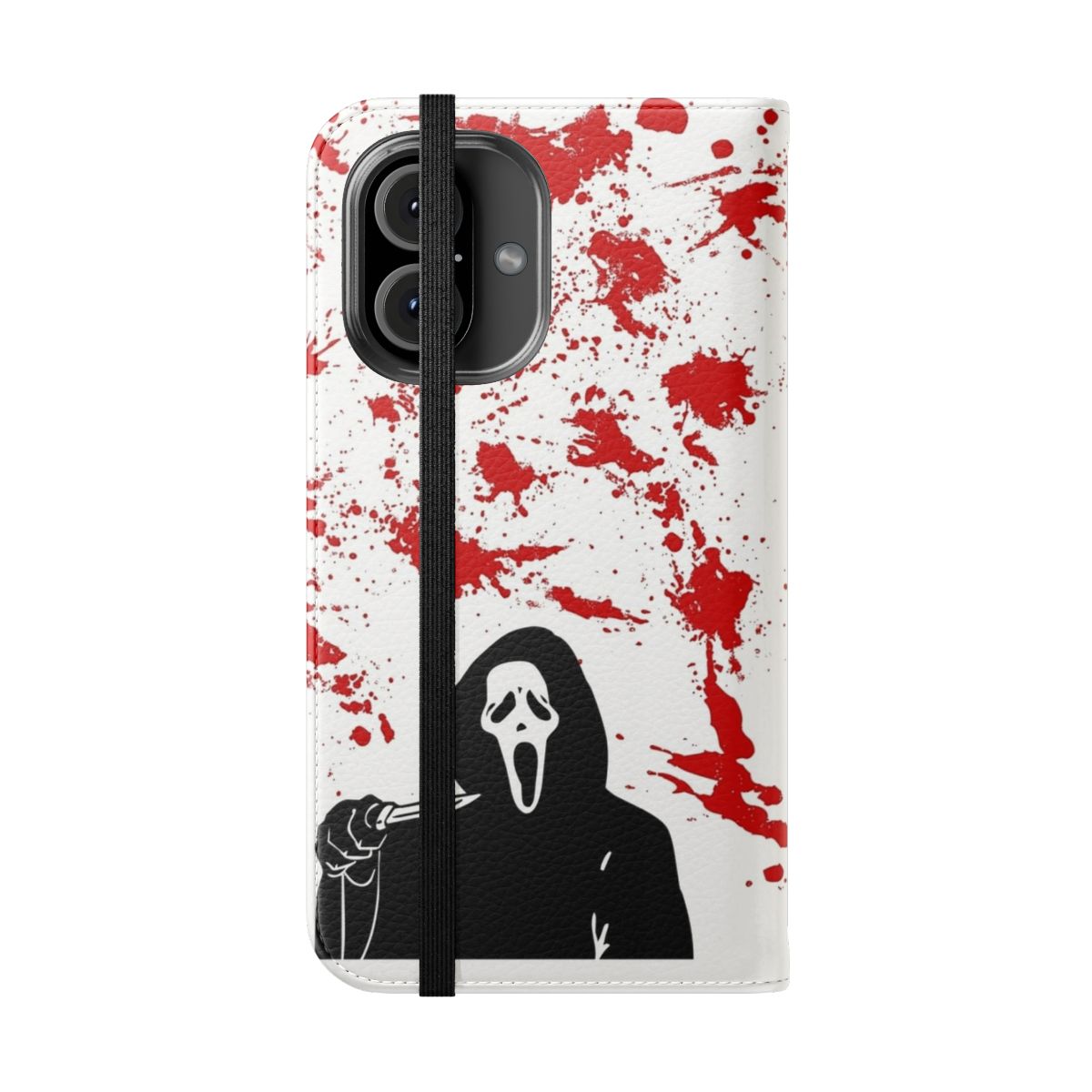 Scream-inspired flip cover phone case with horror design - Folded Front