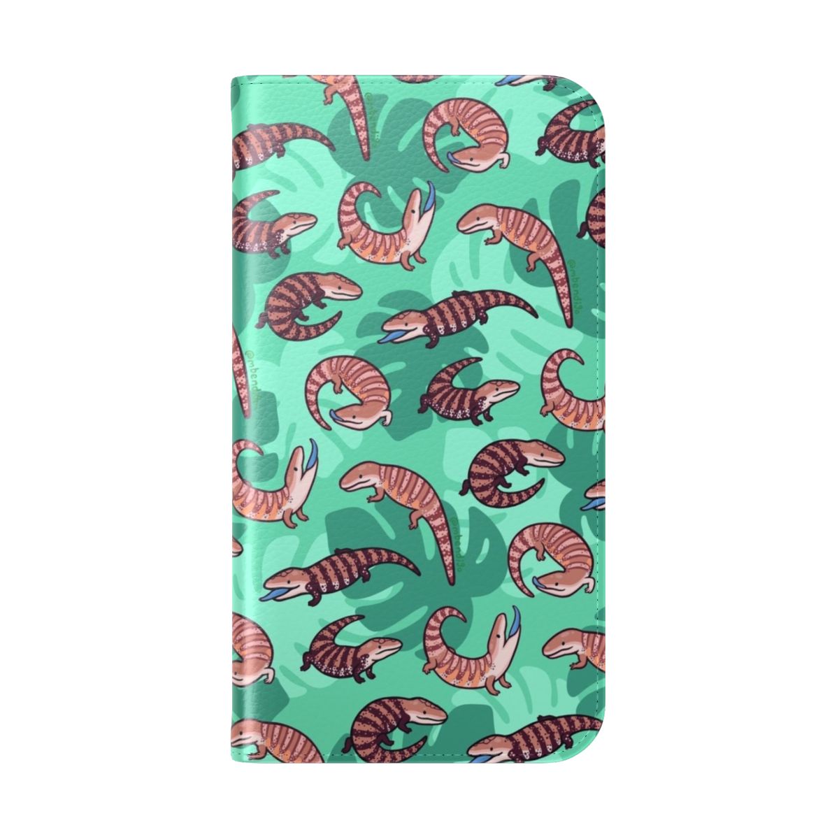 Closeup of a vibrant blue tongue skink printed on a phone case - Folded Back