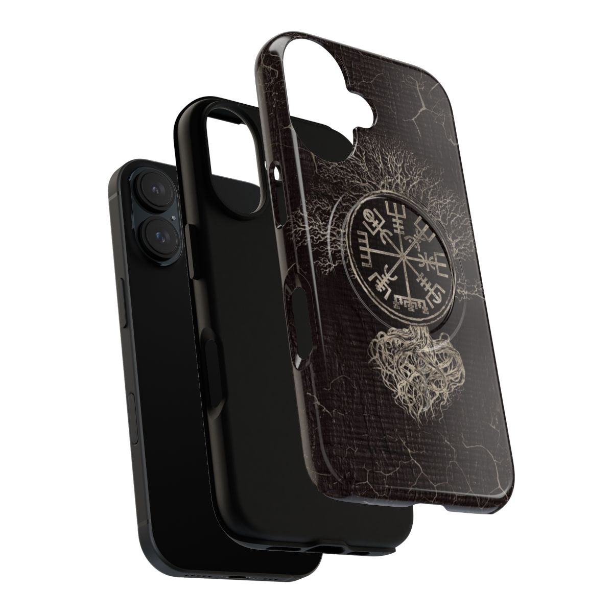 Vegvisir and Yggdrasil phone case design with runes and the tree of life - Layers