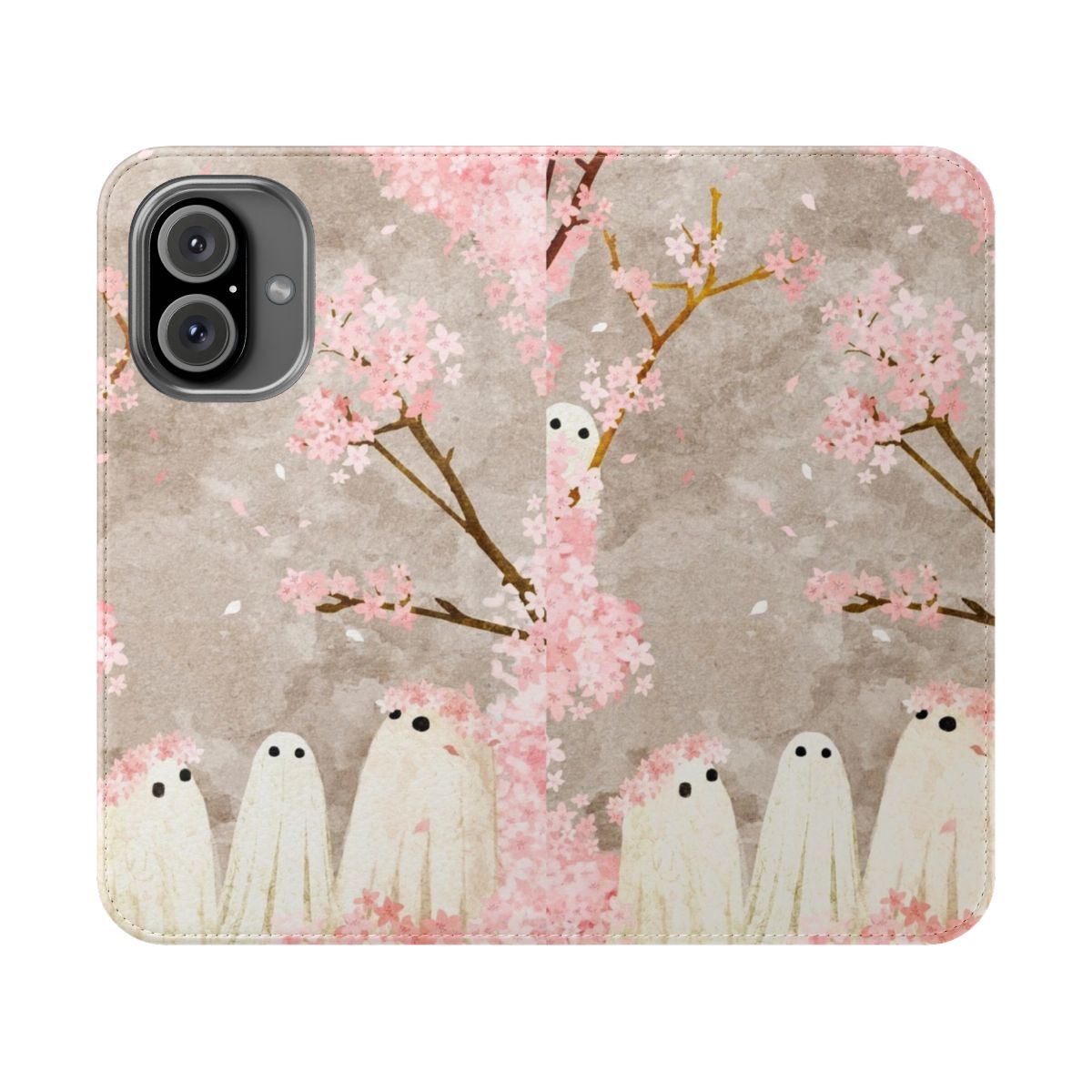 Enchanting cherry blossom floral phone case with ghostly Japanese-inspired design