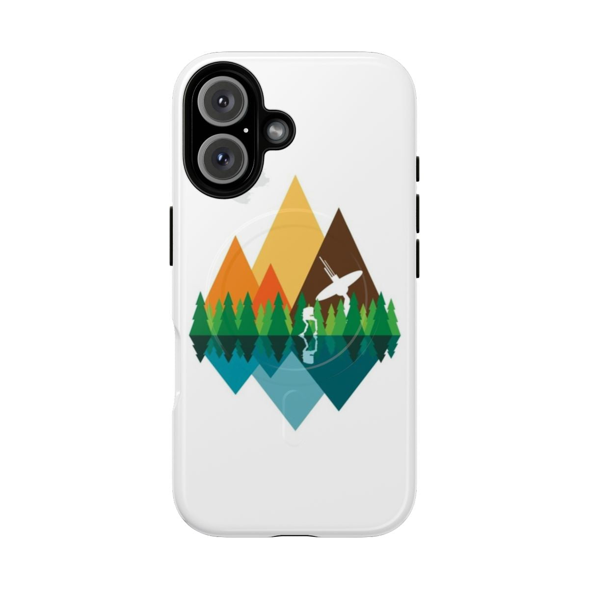 A nature-inspired magnetic tough phone case featuring a scenic landscape design.