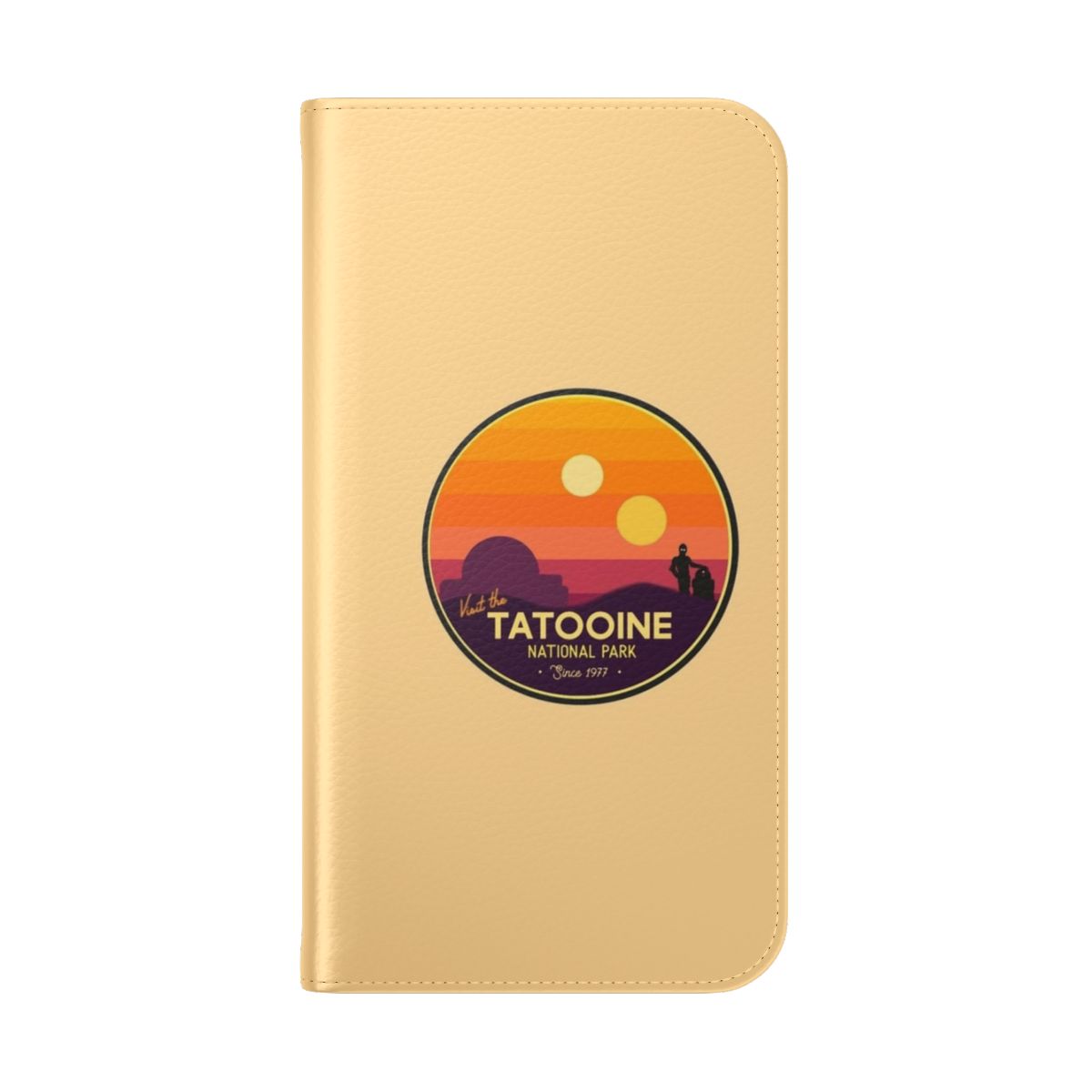 Flip cover phone case featuring the iconic desert landscape of Tatooine from the Star Wars universe. - Folded Back