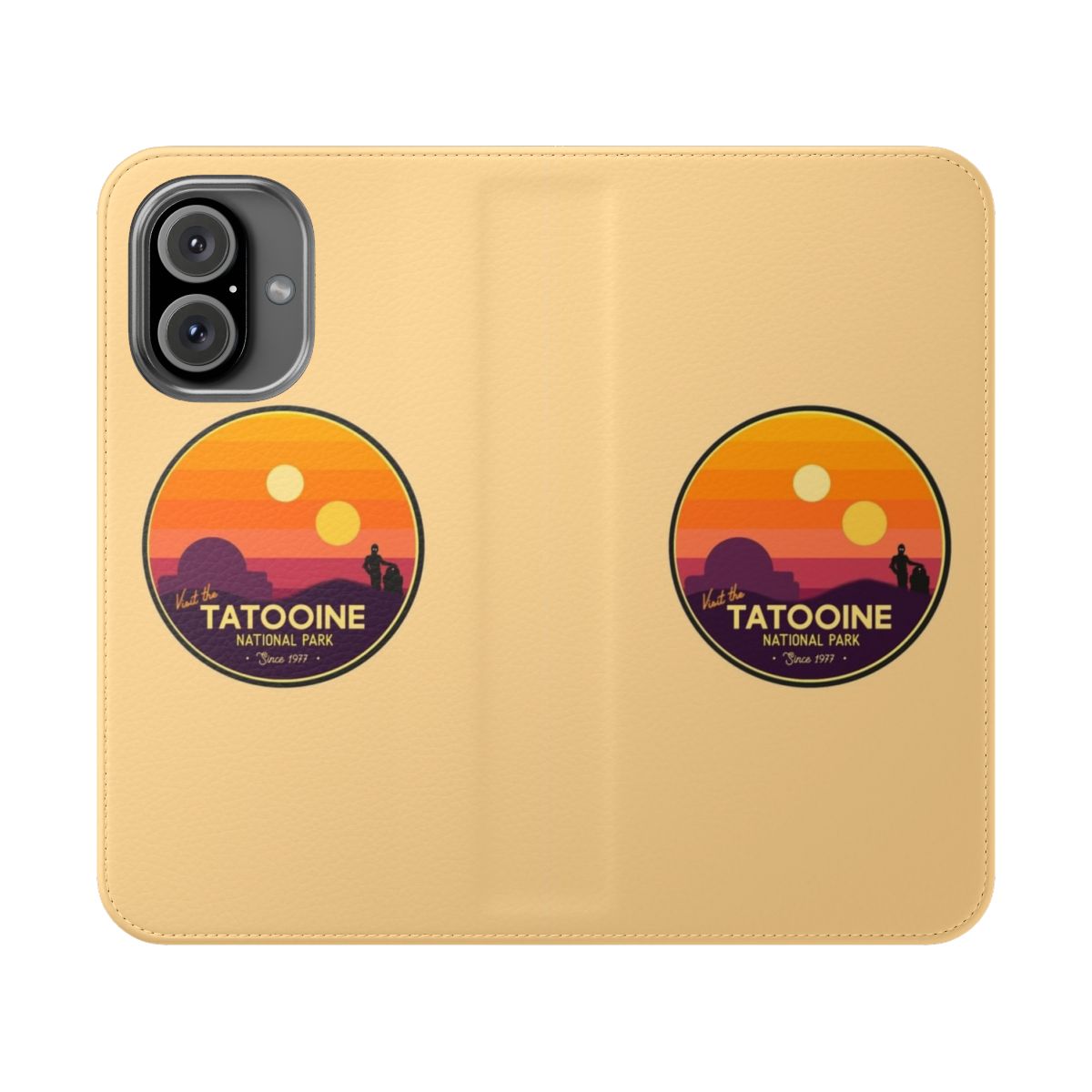 Flip cover phone case featuring the iconic desert landscape of Tatooine from the Star Wars universe.