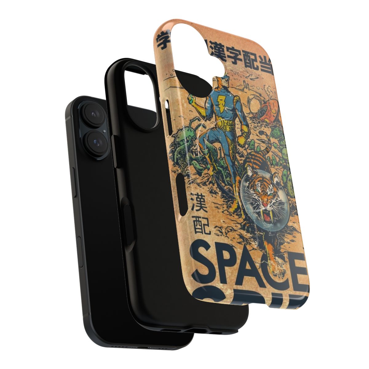 Spiffy Spaceman-themed magnetic phone case with a retro sci-fi design - Layers