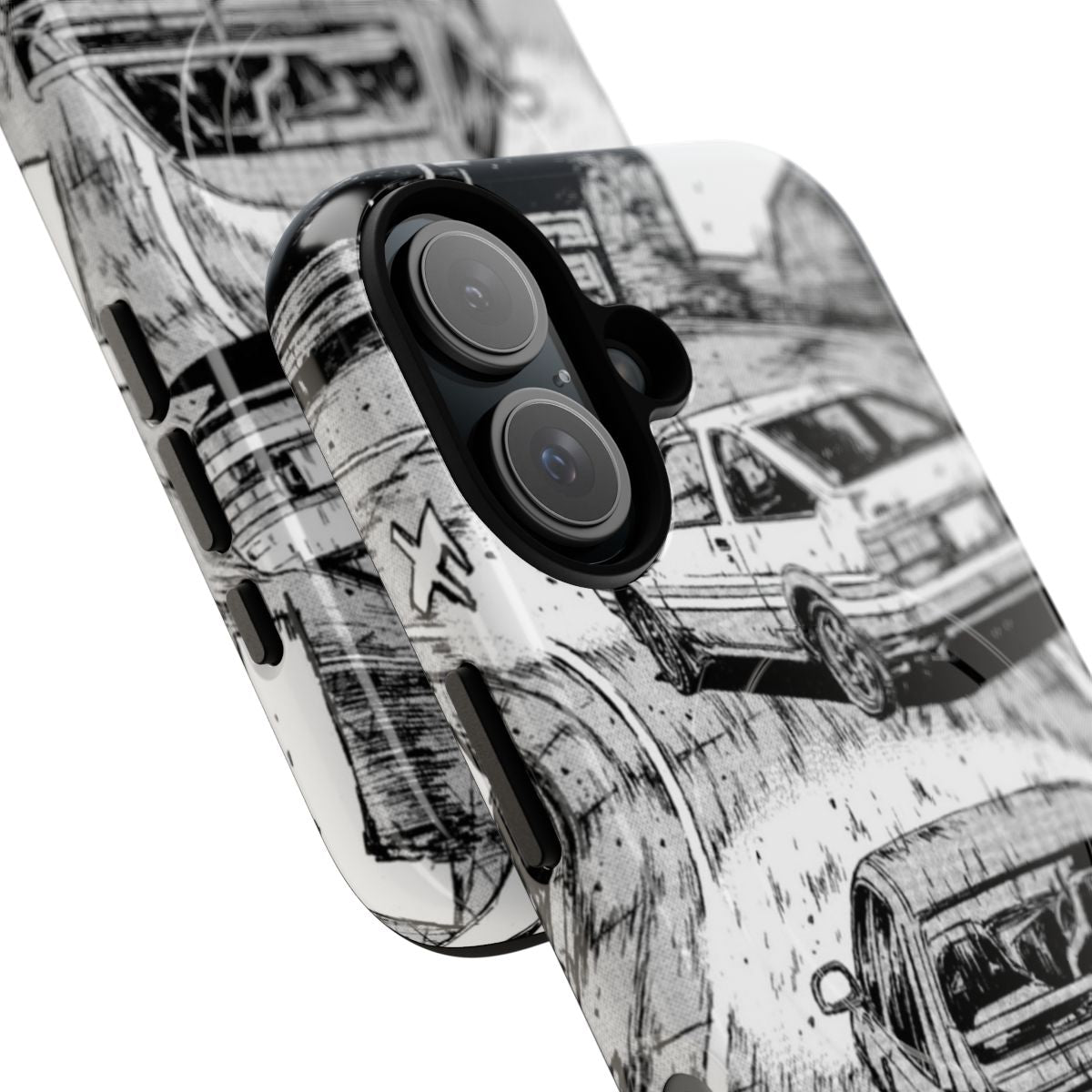 Initial D Manga Art Phone Case Featuring AE86 and RX7 - Detail