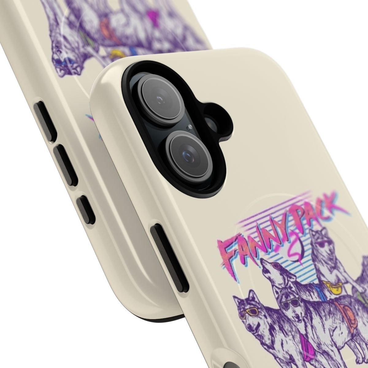 Retro-inspired phone case featuring a wolf pack design - Detail