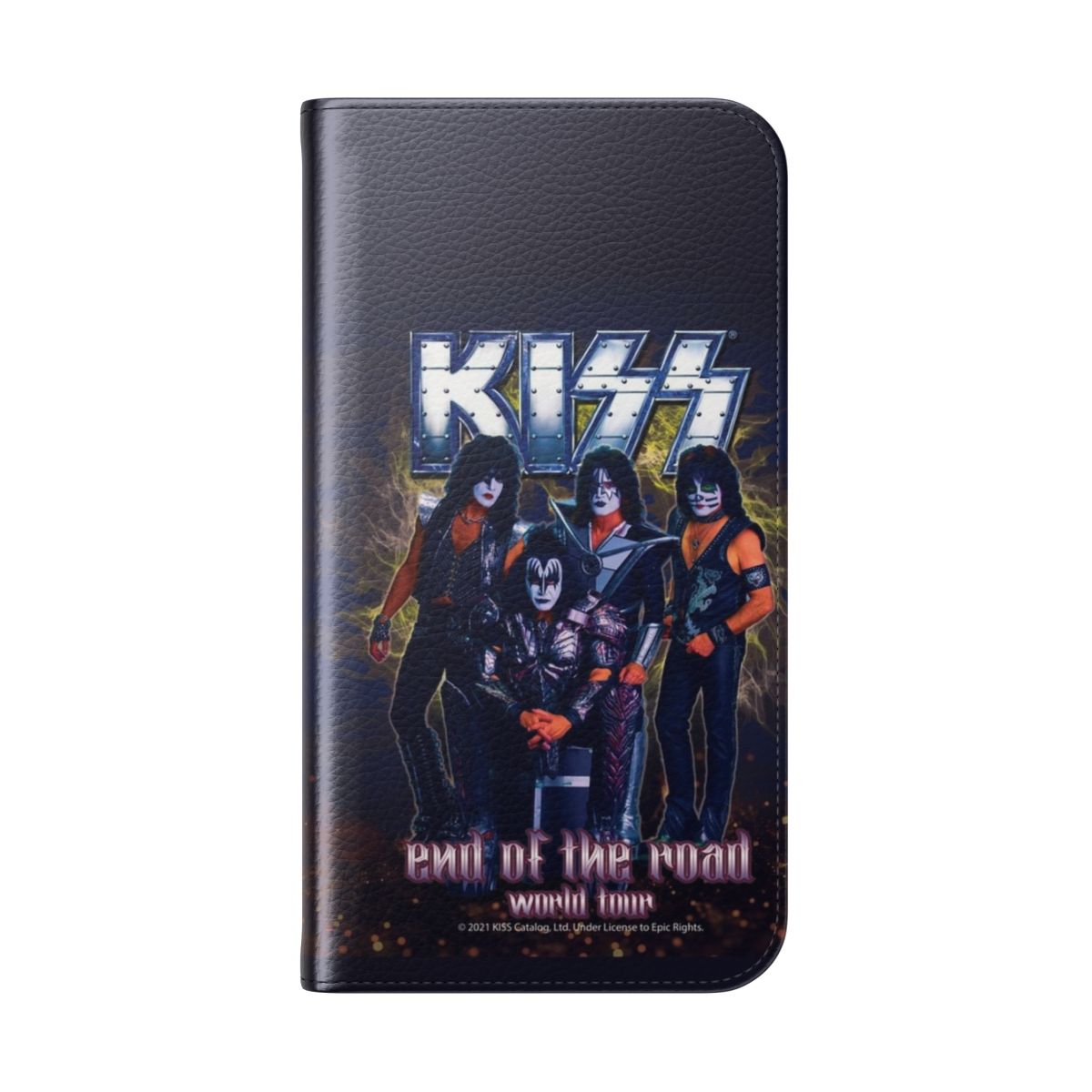 Flip phone case featuring KISS band-inspired artwork and graphics - Folded Back