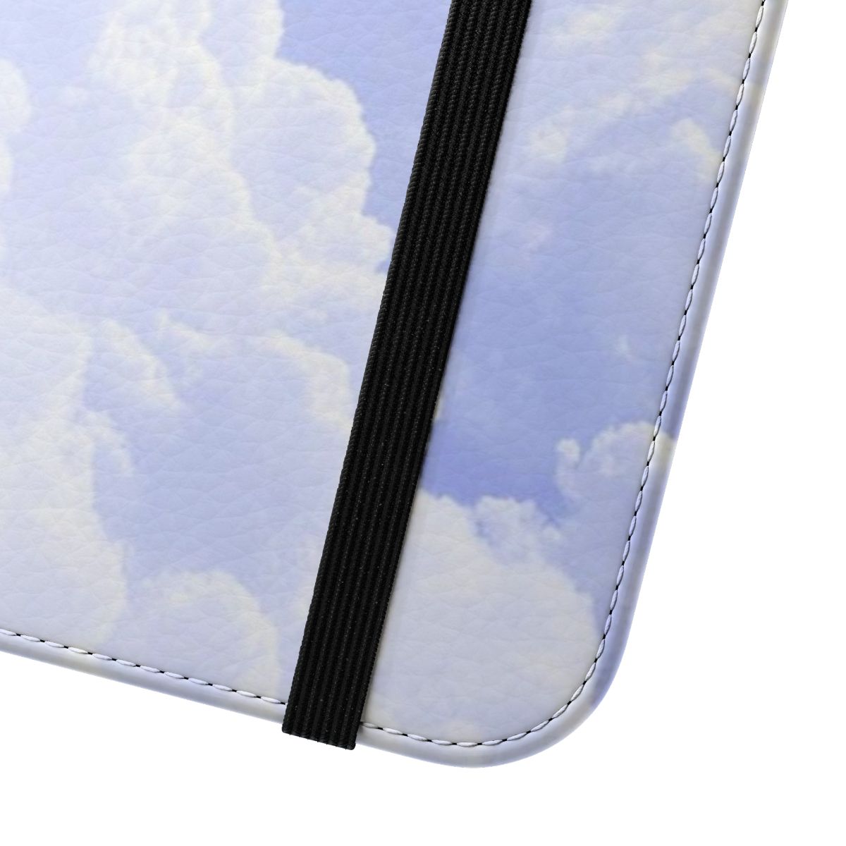 Pastel clouds printed on a flip cover phone case - Close Up