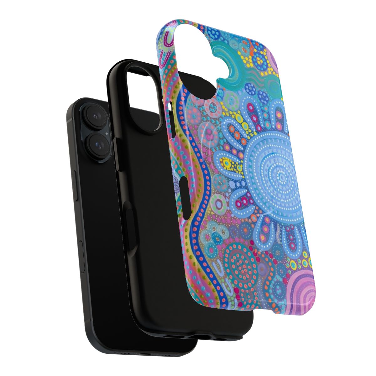 Magnetic phone case featuring an indigenous family gathering design - Layers