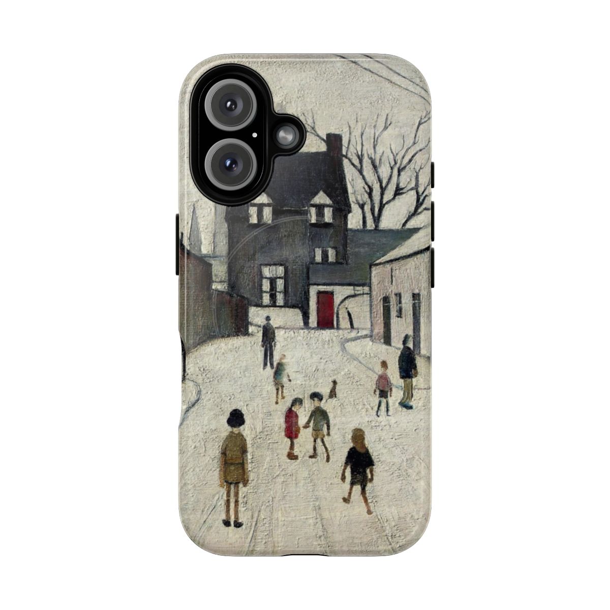 Magnetic phone case featuring a design inspired by the iconic paintings of L.S. Lowry