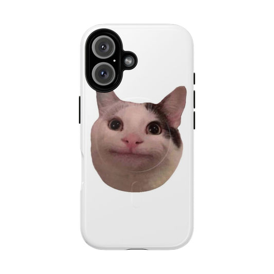 Magnetic tough phone case with a playful cat design wearing sunglasses