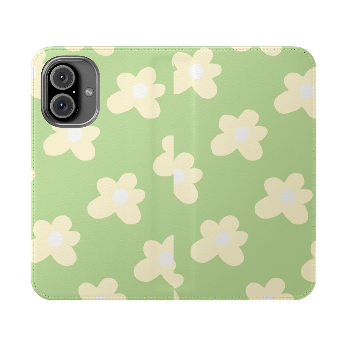 Floral green and yellow flip phone case, inspired by Golf Le Fleur aesthetic