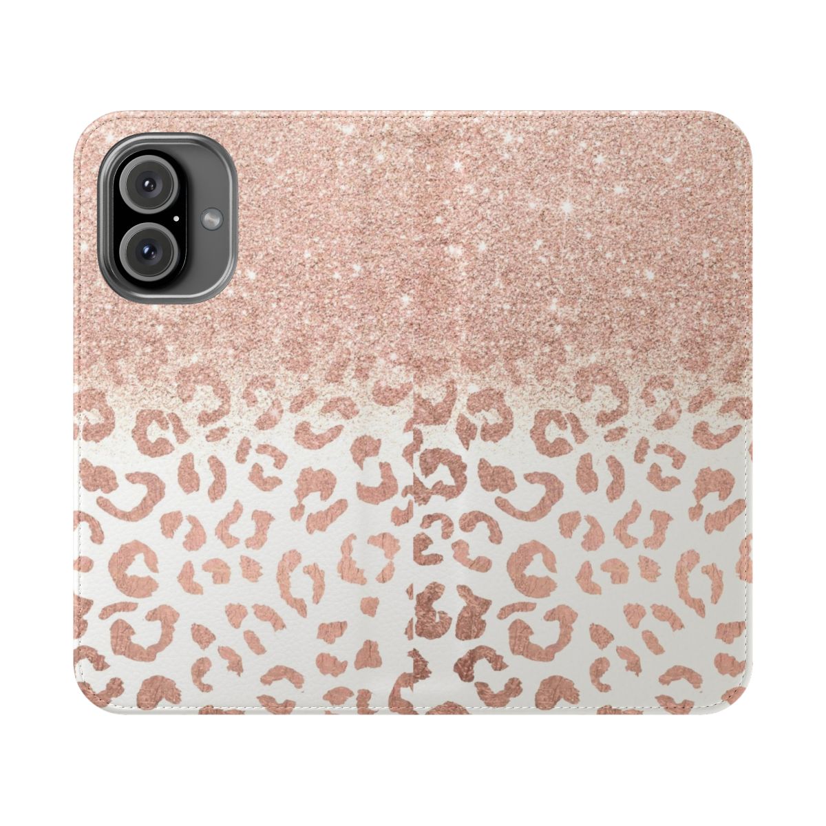 Stylish faux rose gold glitter ombre leopard print flip phone case