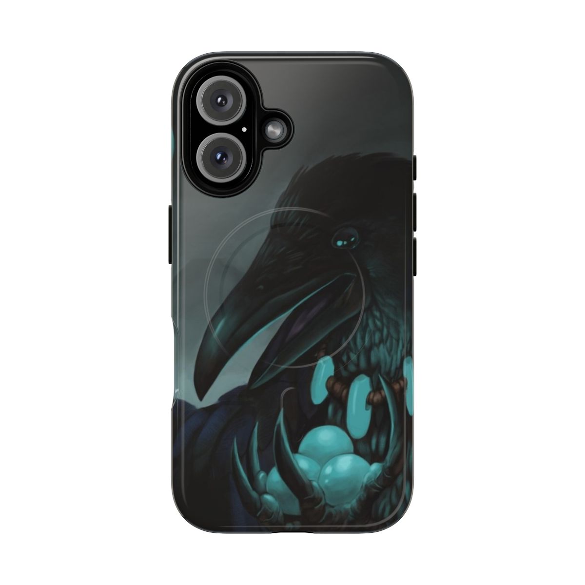 Intriguing fantasy art phone case featuring a dark, storm-inspired bird