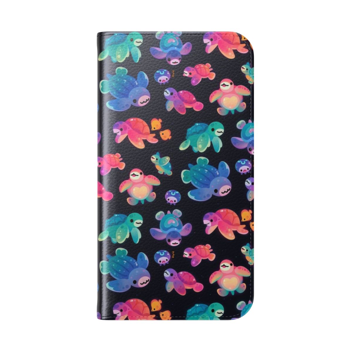 Flip cover phone case featuring a vibrant sea turtle design - Folded Back