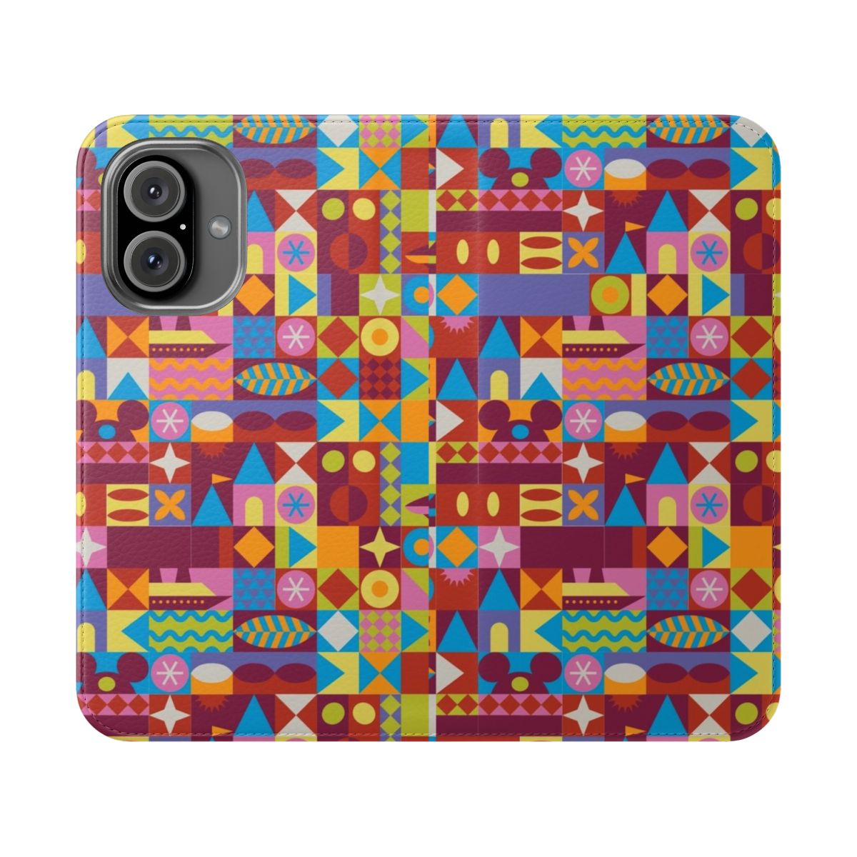 Retro-styled phone case with color block design, perfect for Disney enthusiasts.