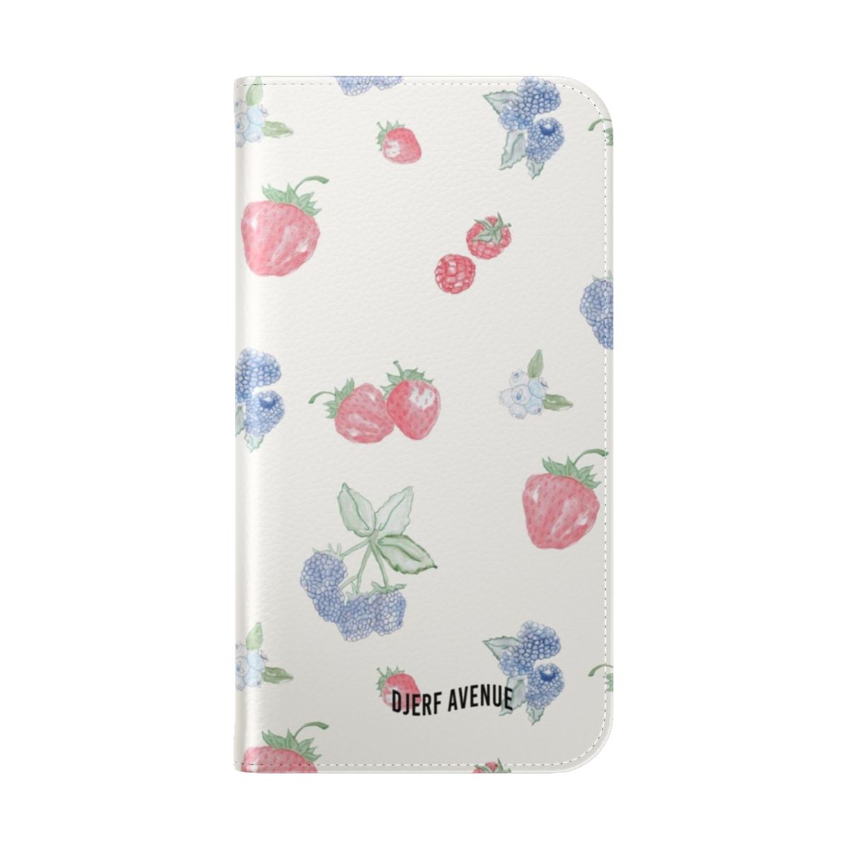 Pastel-colored summer berries print on a flip cover phone case with a Scandinavian aesthetic. - Folded Back