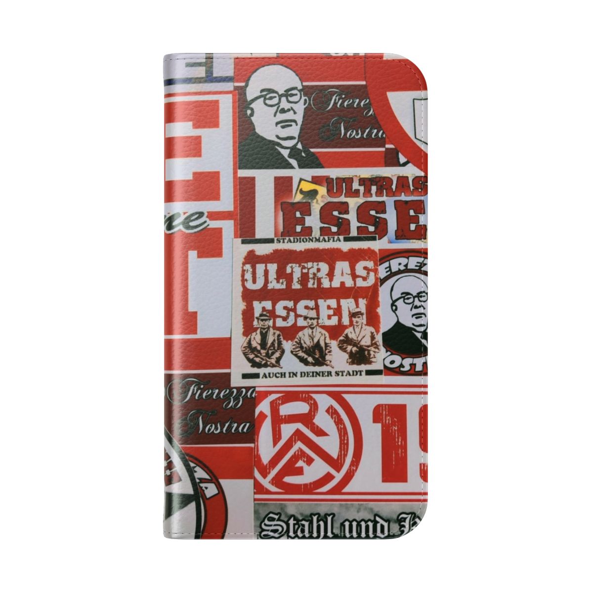 Football fan phone case with RW Essen ultras stickers design - Folded Back