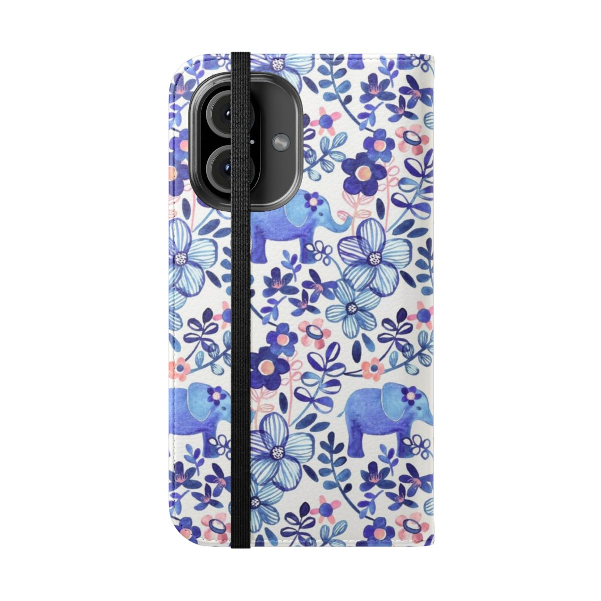 Watercolor floral and elephant pattern phone case - Folded Front