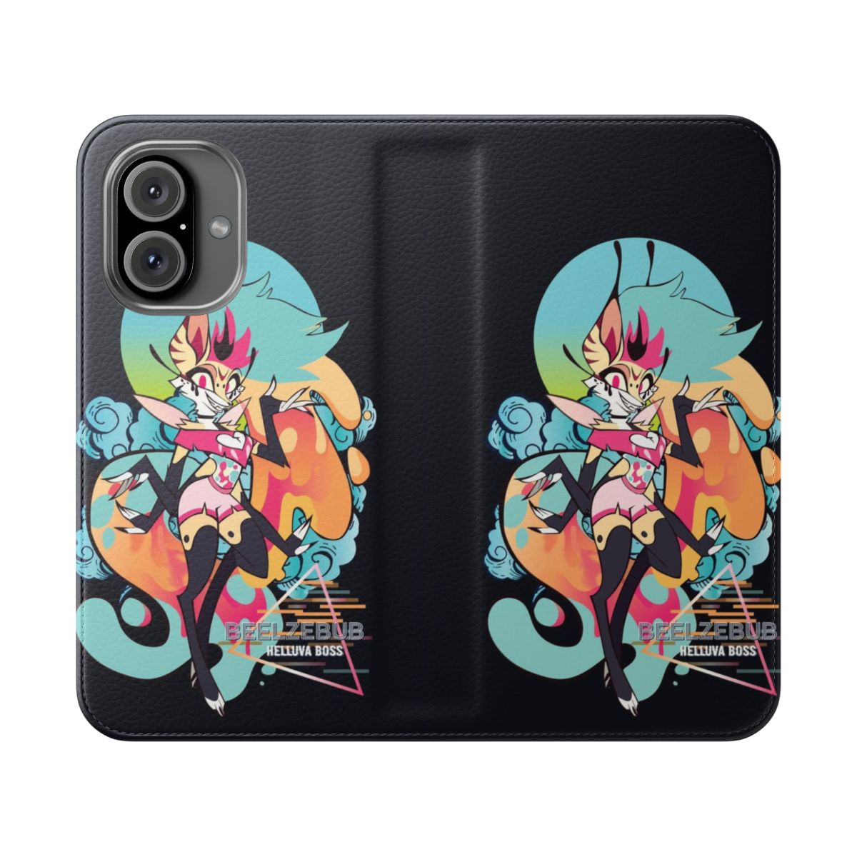 Retro-inspired phone case featuring the character Beelzebub from the anime/manga Helluva Boss