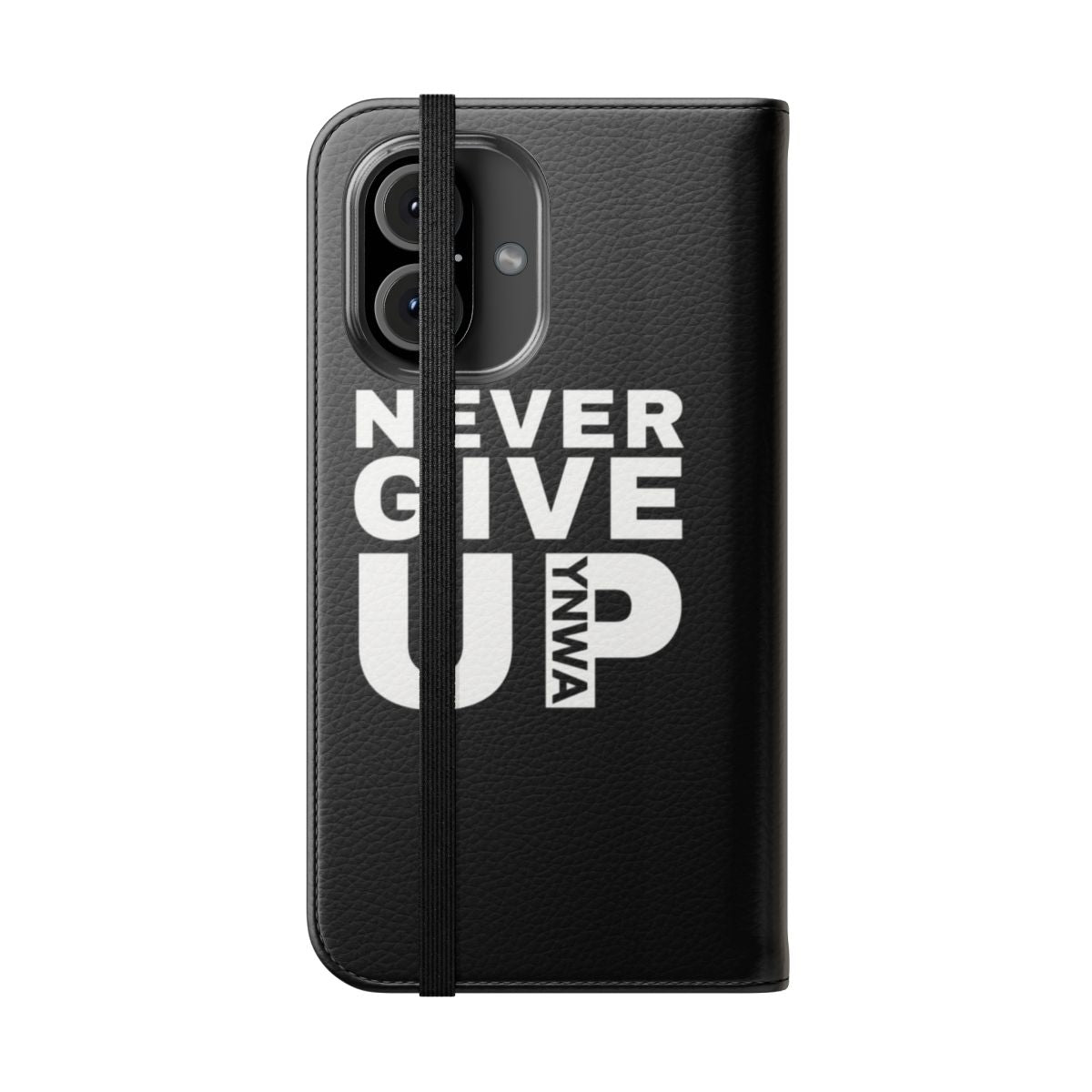 Liverpool FC themed flip cover phone case with "Never Give Up YNWA" design - Folded Front