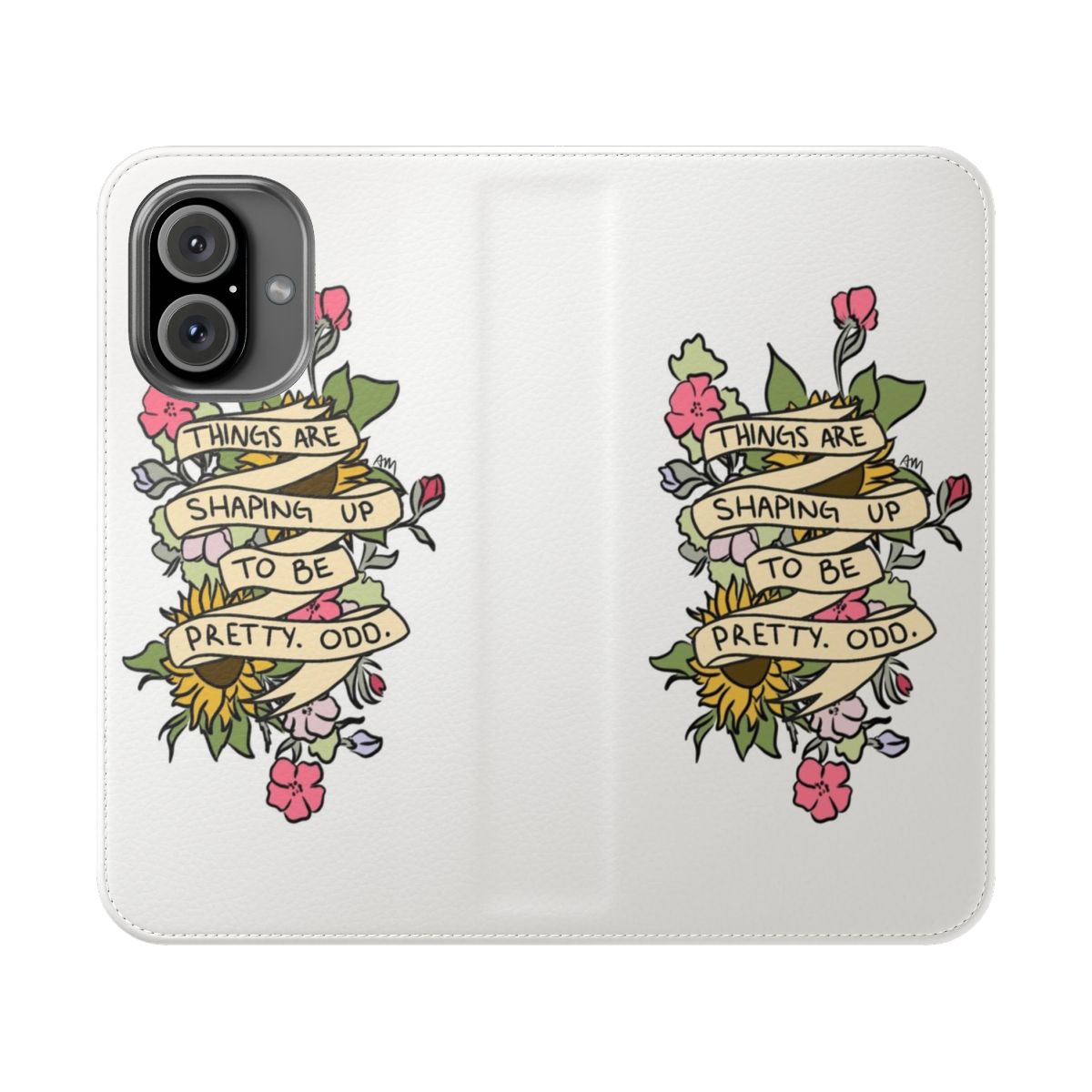 Floral phone case with Panic! at the Disco's "Pretty. Odd." album art