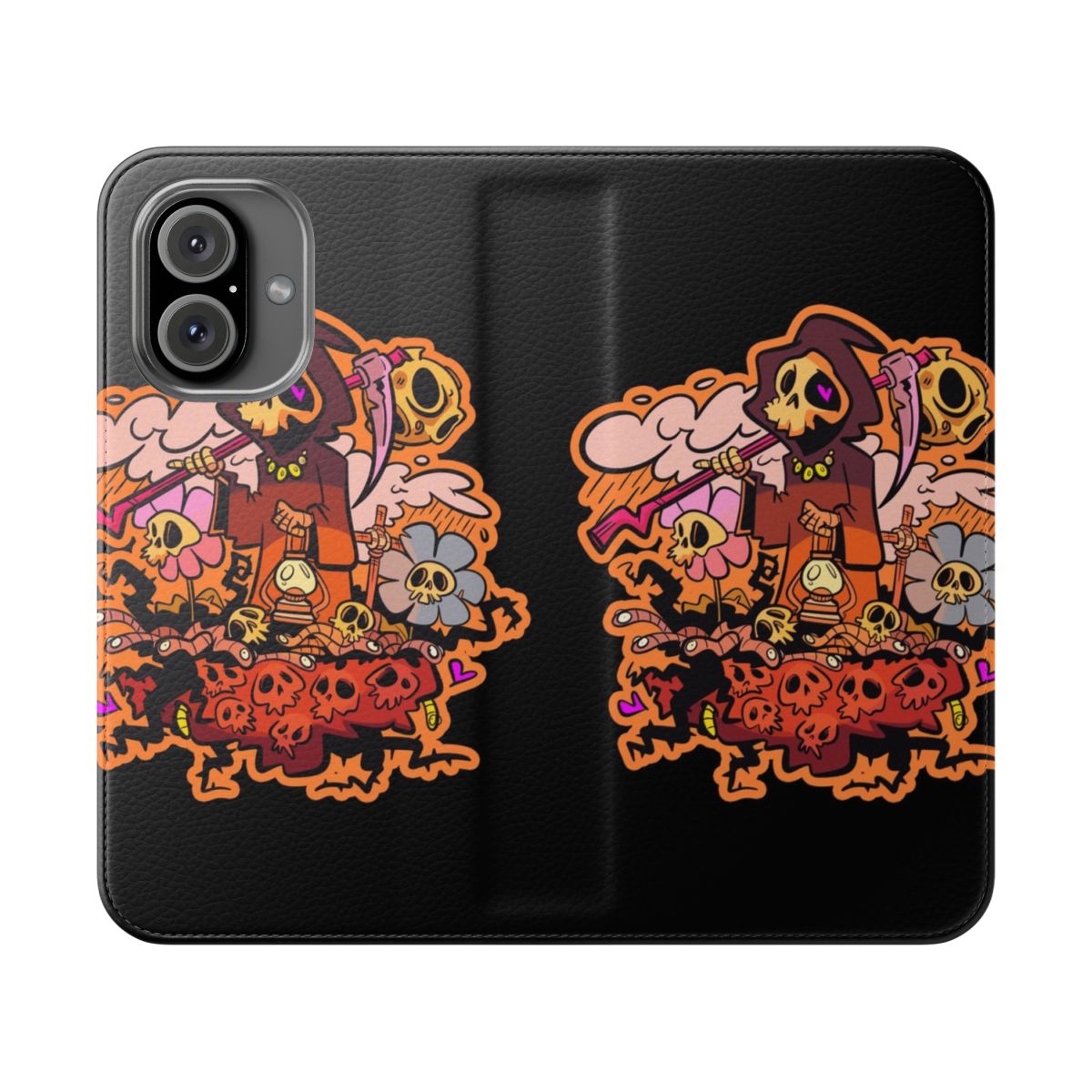 Gothic phone case with a spooky skull and moon design