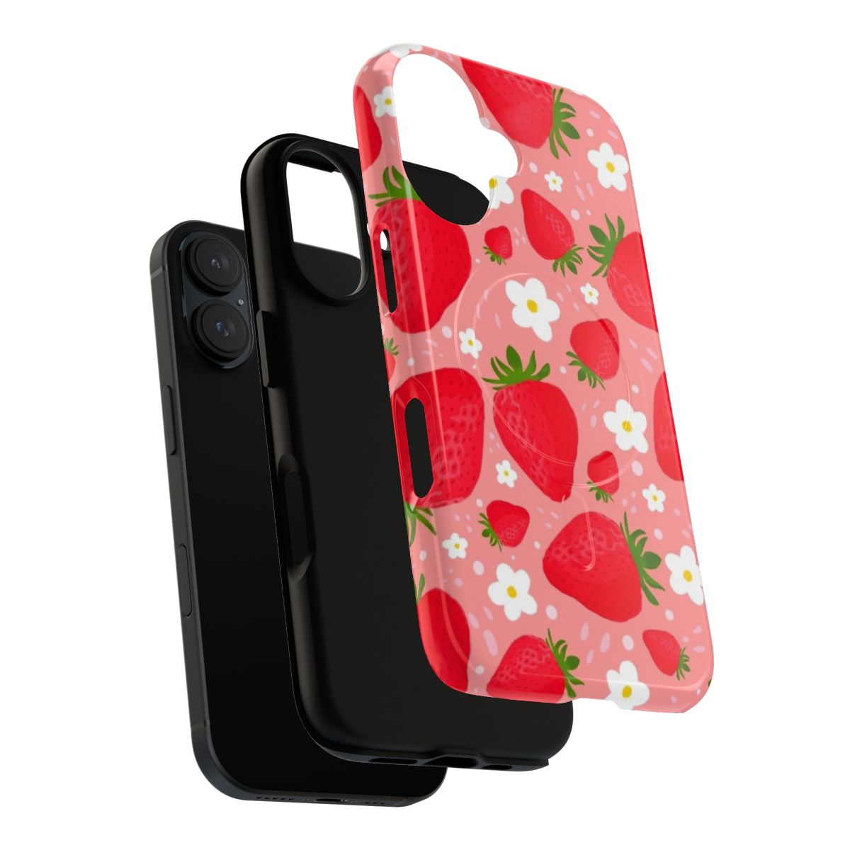 Vibrant pink and red strawberry pattern on a magnetic tough phone case - Layers