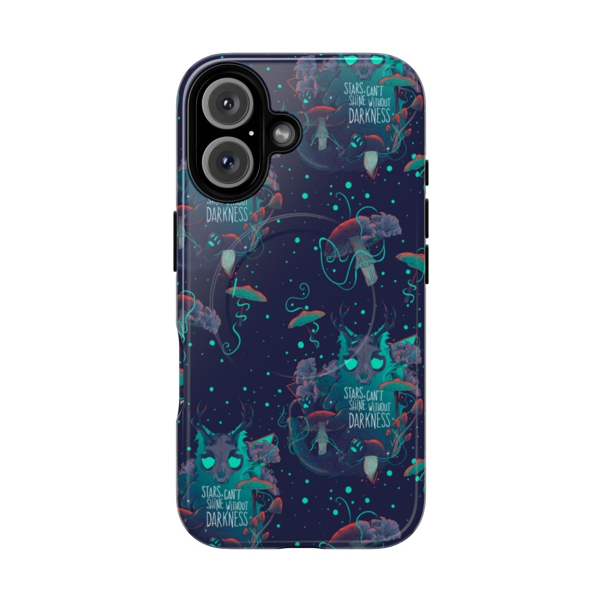 A phone case featuring a black cat silhouette against a starry galaxy night sky.